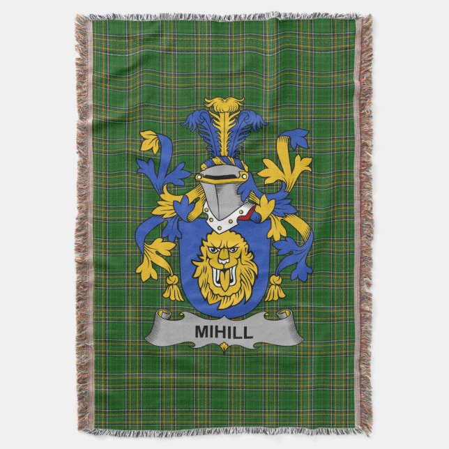  Irish Mihill Coat of Arms Family Crest Ireland Throw Blanket (Front Vertical)
