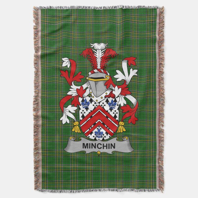 Irish Minchin Coat of Arms Family Crest Ireland Throw Blanket (Front Vertical)