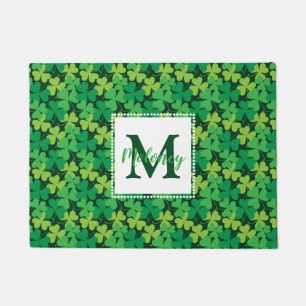 Irish Monogram Shamrocks Doormat