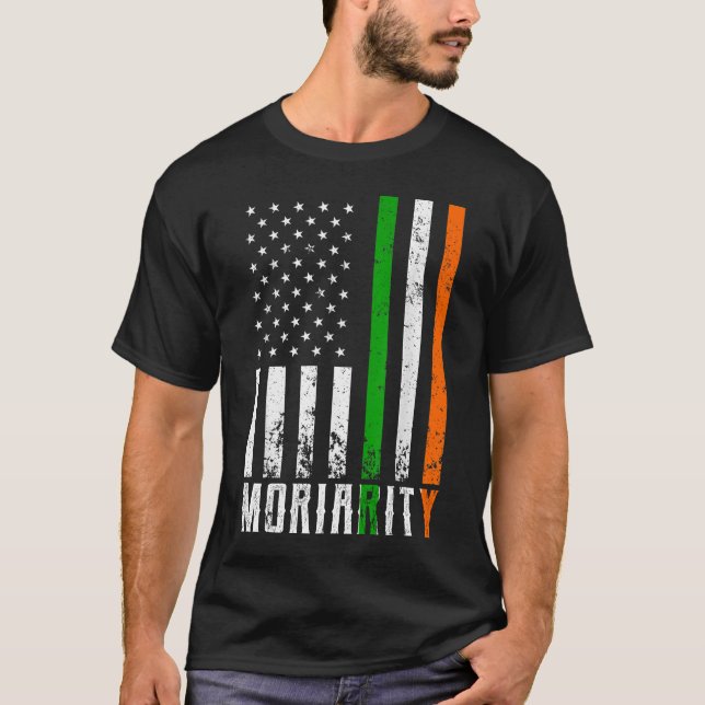 Irish MORIARITY Family American Flag Ireland Flag T-Shirt (Front)