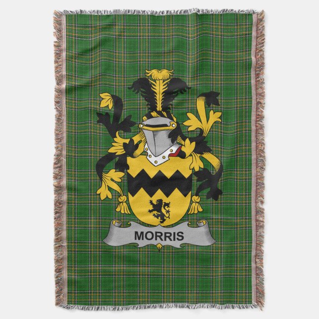  Irish Morris Coat of Arms Family Crest Ireland Throw Blanket (Front Vertical)