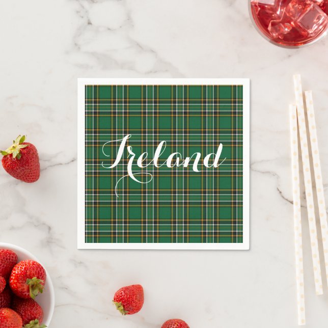 Irish National Tartan & Customisable Text Napkin (Insitu)