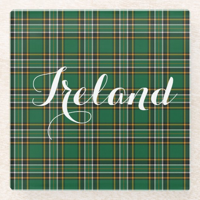 Irish National Tartan Plaid Personalised Glass Coaster (Front)