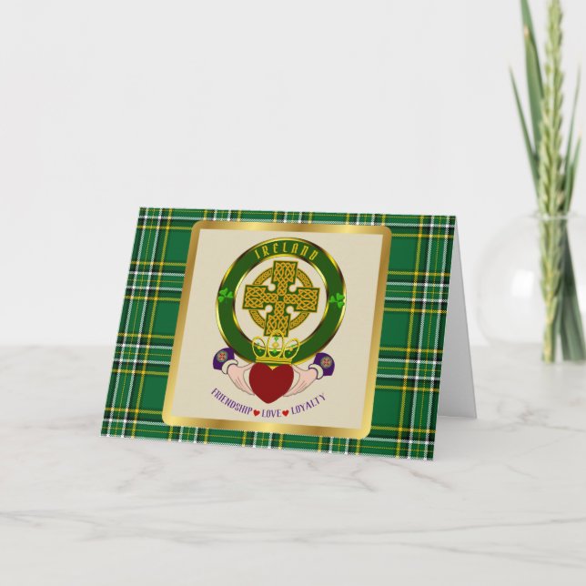 Irish National Tartan w/Claddagh Note Card (Front)