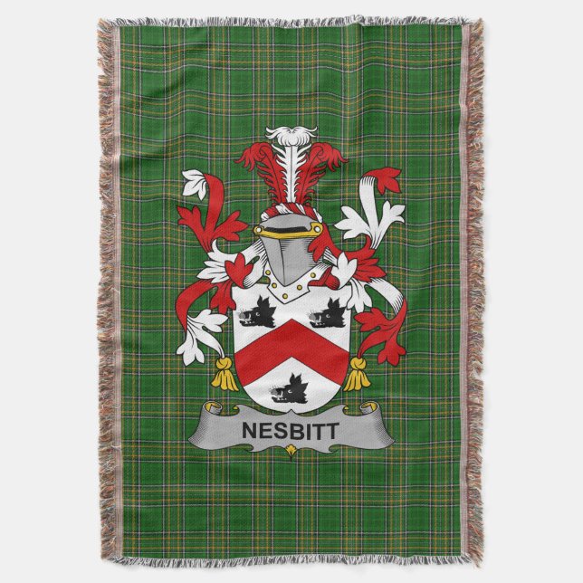  Irish Nesbitt Coat of Arms Family Crest Ireland Throw Blanket (Front Vertical)