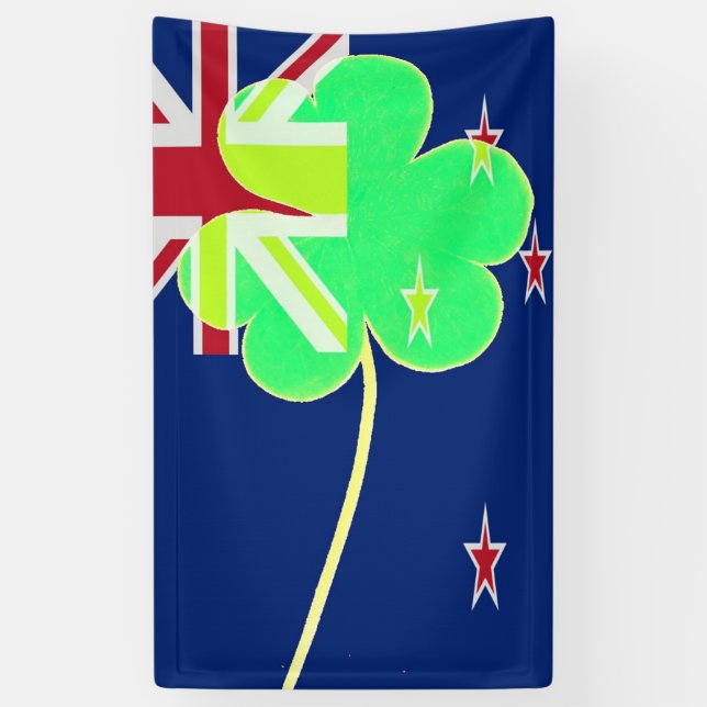 Irish New Zealand Flag Shamrock Clover St. Patrick Banner (Vertical)