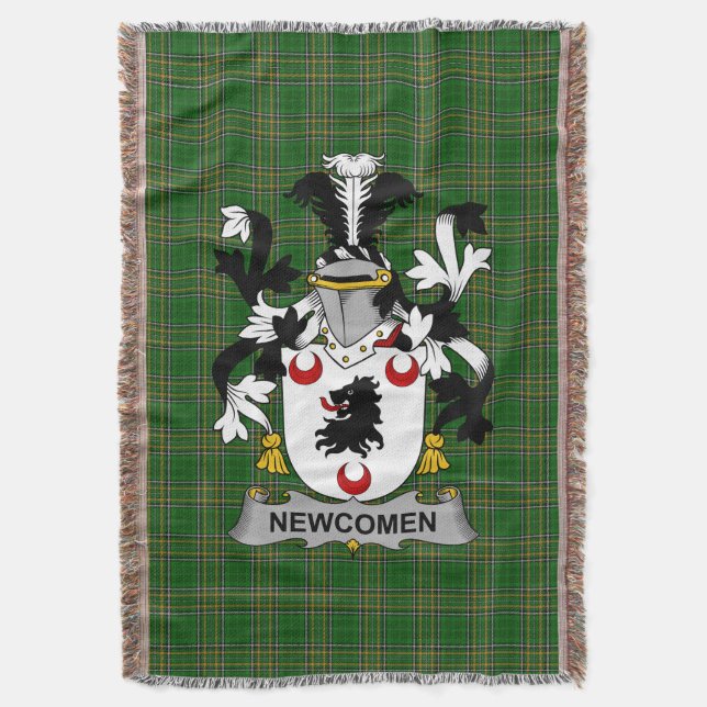  Irish Newcomen or Newcombe Coat of Arms Family Cr Throw Blanket (Front Vertical)