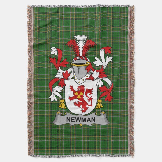  Irish Newman Coat of Arms Family Crest Ireland Throw Blanket (Front Vertical)