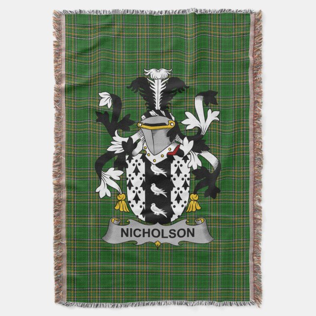  Irish Nicholson Coat of Arms Family Crest Ireland Throw Blanket (Front Vertical)