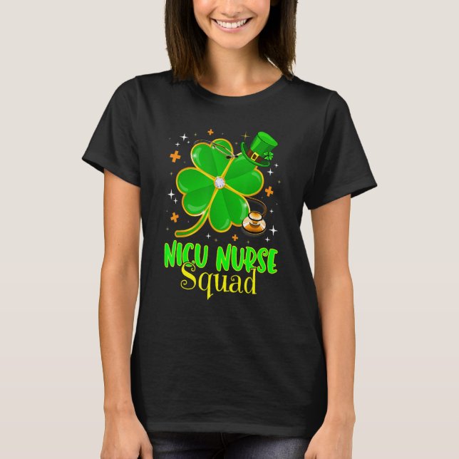 Irish NICU Nurse Shamrock Squad Stethoscope St Pat T-Shirt (Front)