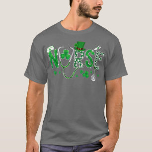 Irish Nurse St Patricks Day Shamrock Stethocsope W T-Shirt