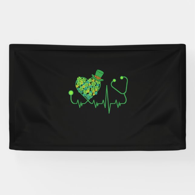 Irish Nurse St Patricks Day Tee Stethoscope & Hear Banner (Horizontal)
