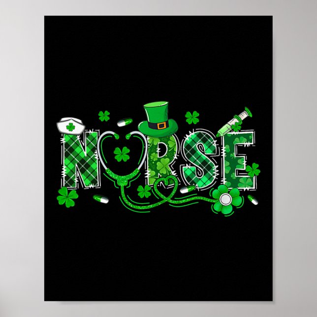 Irish Nurse Stethoscope Scrub Saint St Patrick's D Poster (Front)