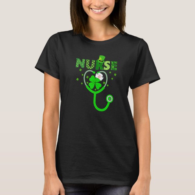 Irish Nurse Stethoscope Scrub St Patricks Day Nurs T-Shirt (Front)