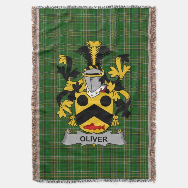 Irish Oliver Coat of Arms Family Crest Ireland Throw Blanket (Front Vertical)