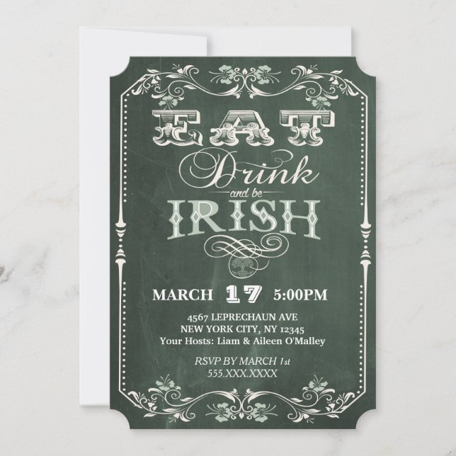 Irish Party Eat Drink and be Irish Chalkboard Invitation (Front)