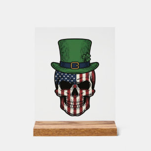 Irish Patriotic Skull Vintage Engraving Shirt Desi Acrylic Sign