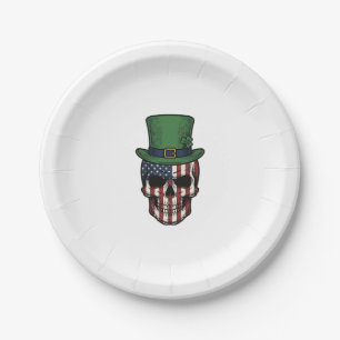 Irish Patriotic Skull Vintage Engraving Shirt Desi Paper Plate