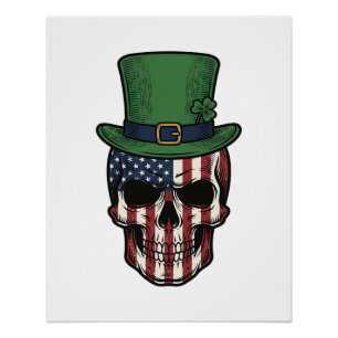 Irish Patriotic Skull Vintage Engraving Shirt Desi Poster