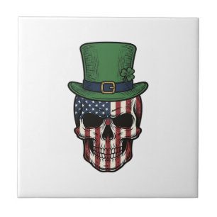 Irish Patriotic Skull Vintage Engraving Shirt Desi Tile