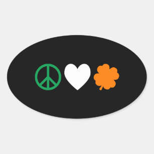 Irish Peace Love & Shamrocks Oval Sticker