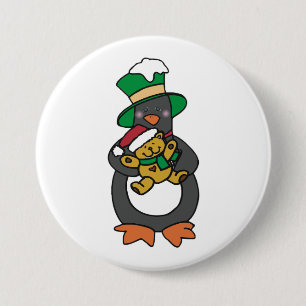 Irish Penguin Holding Christmas Teddy Bear 7.5 Cm Round Badge