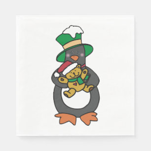 Irish Penguin Holding Christmas Teddy Bear Napkin
