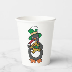Irish Penguin Holding Christmas Teddy Bear Paper Cups