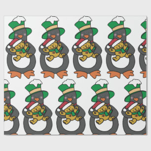 Irish Penguin Holding Christmas Teddy Bear Wrapping Paper