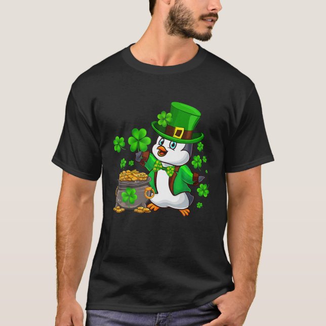 Irish Penguin Shamrock St Patricks Day Penguin Iri T-Shirt (Front)