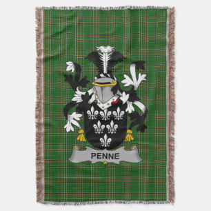 Irish Penne or Penn Coat of Arms Family Crest Ire Throw Blanket