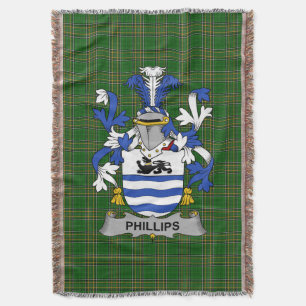  Irish Phillips Coat of Arms Family Crest Ireland Throw Blanket