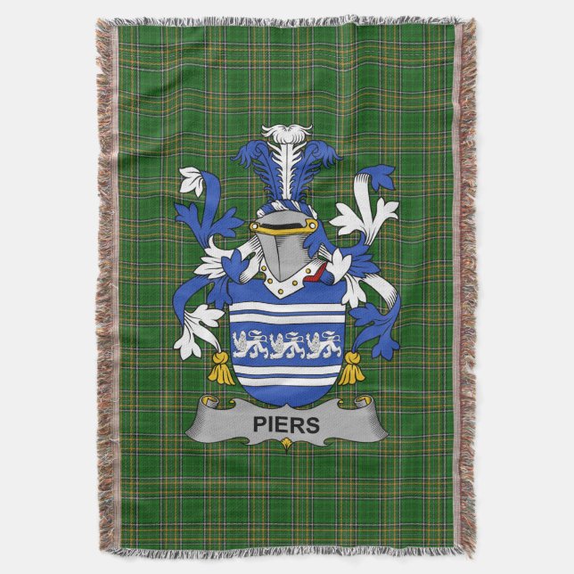  Irish Piers Coat of Arms Family Crest Ireland Throw Blanket (Front Vertical)
