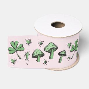 Irish Pink and Green Shamrock Heart & Mushroom 3" Grosgrain Ribbon