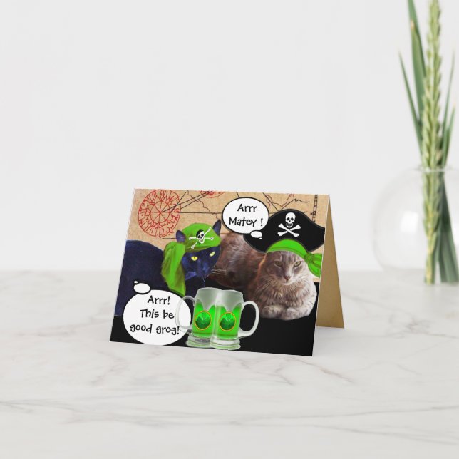 IRISH PIRATE CATS / ANTIQUE PIRATES TREASURE MAPS CARD (Front)