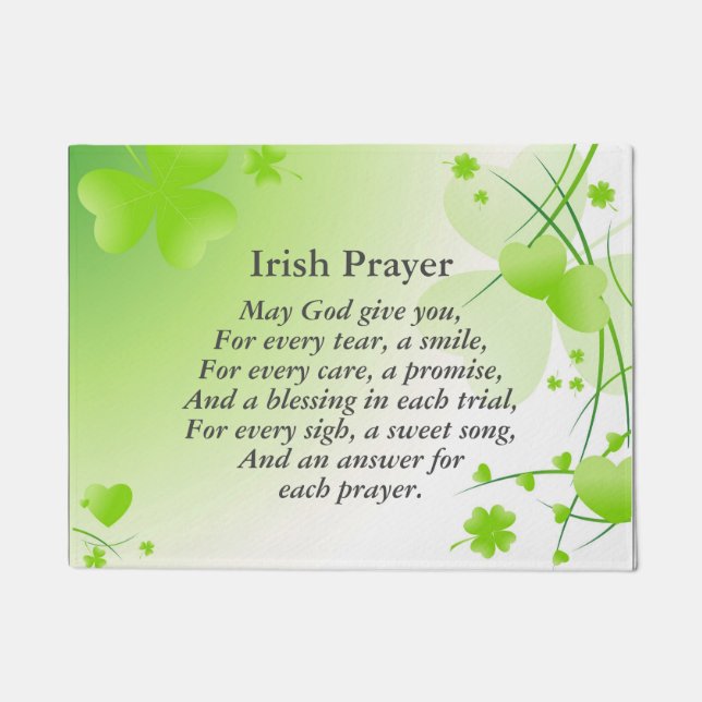 Irish Prayer Green Hearts and Shamrocks Doormat (Front)