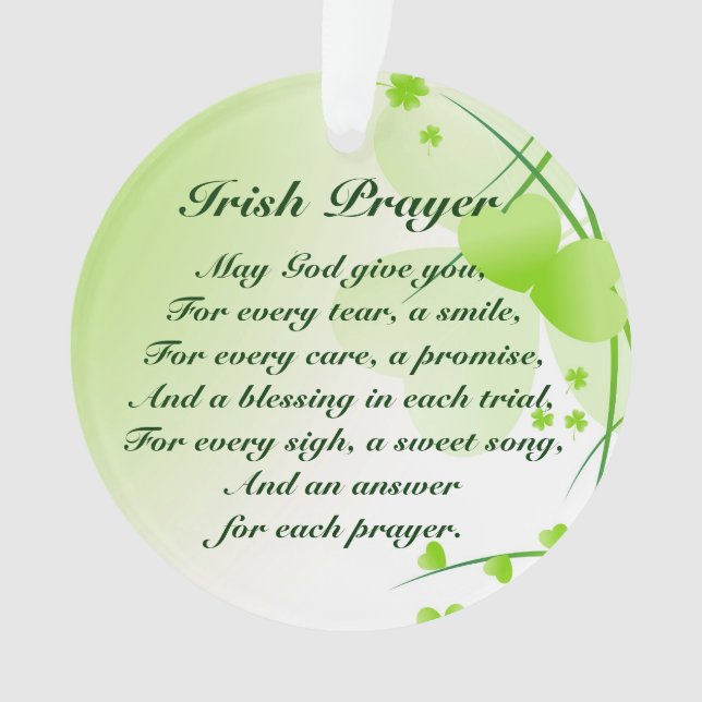 Irish Prayer Hearts and Shamrocks Custom Ornament (Front)