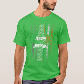 Irish Pride American Flag Celtic Cross St Patricks T-Shirt
