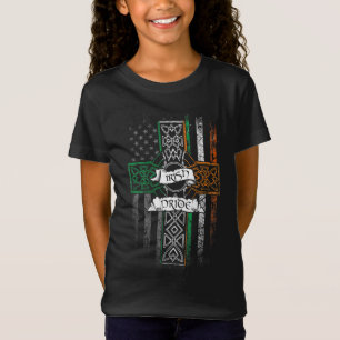 IRISH PRIDE American Flag Celtic Cross St Patricks T-Shirt