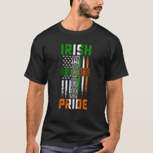 Irish Pride American Flag Celtic Cross St Patricks T-Shirt