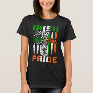 Irish Pride American Flag Celtic Cross St Patricks T-Shirt