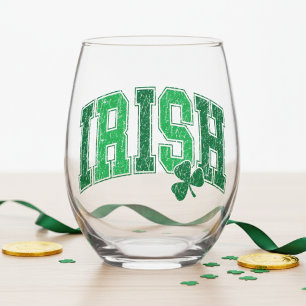 Irish Pride Retro St Patrick's Day Stemless Wine Glass