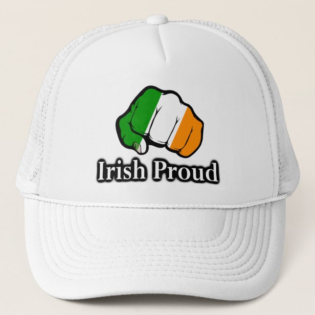 Irish Proud Ireland Flag Fist Trucker Hat (Front)