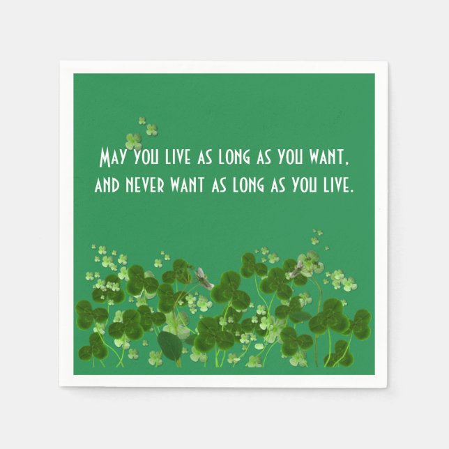 Irish Proverb On Green With Shamrocks Napkin (Front)