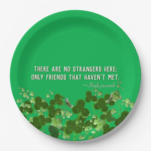 Irish proverb with shamrocks paper plate (Front)