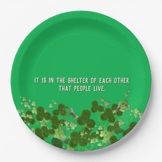 Irish proverb with shamrocks paper plate (Front)