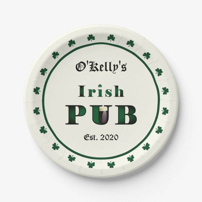 Irish Pub Bar Tavern Paper Party Plates (Front)