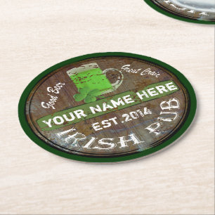 Irish pub beer barrel round paper coaster