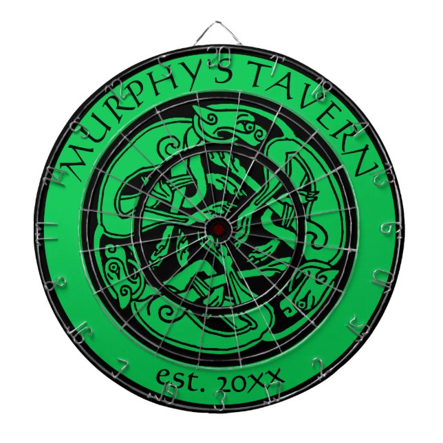 Irish Pub Celtic Dogs Black & Green St Patrick Bar Dartboard (Front)