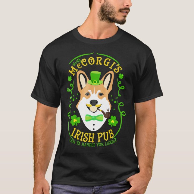 Irish Pub Corgi Short St Patricks Day Tee (Front)